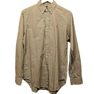 Ralph Lauren Shirt Mens Med Blue Check Button Down Pink Pony Preppy Classic